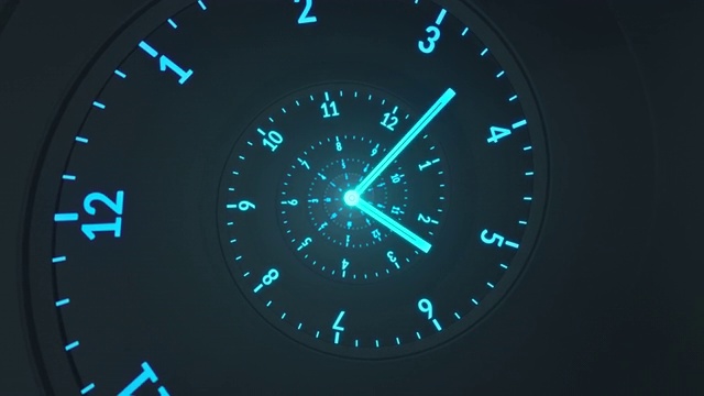 螺旋时钟-时间的流动-黑色，蓝色，蓝绿色视频素材