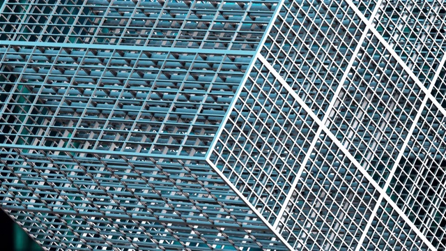 大的格子立方体旋转，三维渲染抽象复杂的形状。计算机生成的技术背景视频下载