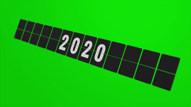 2020 - 2021。新年的概念。一套数字倒数计时器。在绿色屏幕上翻转2020-2021年倒计时的数字计数器模板视频素材