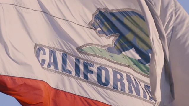 美国加州国旗在城市上空飘扬的4K视频视频素材