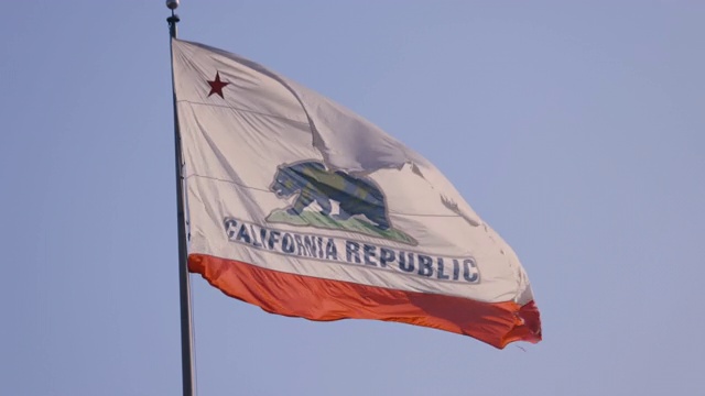 美国加州国旗在城市上空飘扬的4K视频视频素材