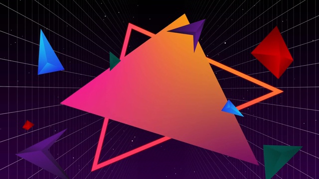 霓虹灯三角形形状和多色三角形形状移动网格线的数字动画视频下载