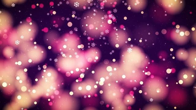 4k软紫色圣诞背景与粉红橙色雪花和散景视频购买
