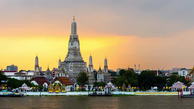 泰国曼谷湄南河旁的卧佛寺，从早到晚的时间流逝视频素材