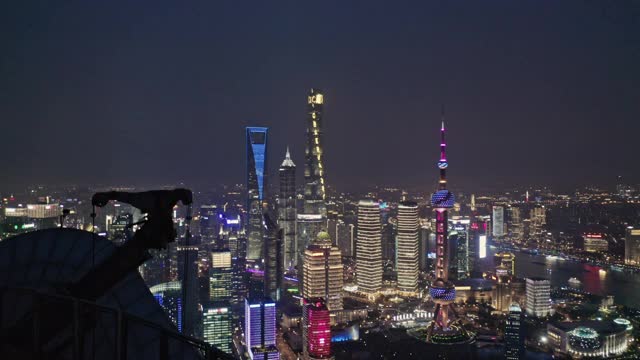 上海,航拍视角,夜晚,金融区视频素材