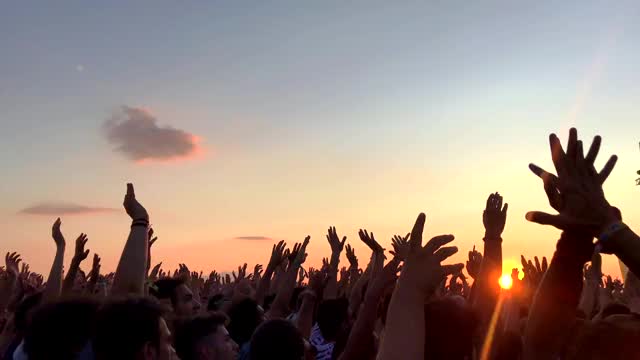 大群人享受露天音乐会的特写后视图视频素材