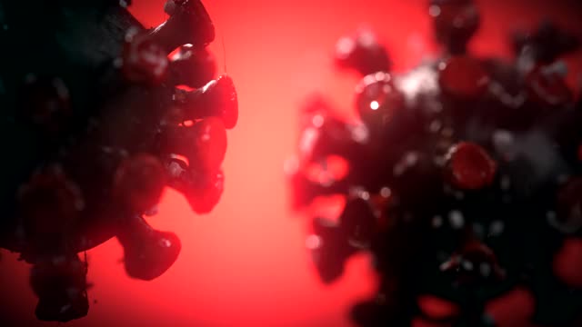 ECU冠状病毒细胞在红色血液背景。现实的表现。视频素材