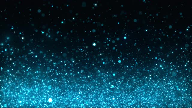 闪烁的蓝色粒子在慢动作-水，雨，冬天，雪，向上-抽象背景动画-可循环视频素材
