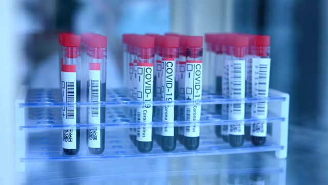 女性研究人员在冰箱中检查血液样本。视频素材
