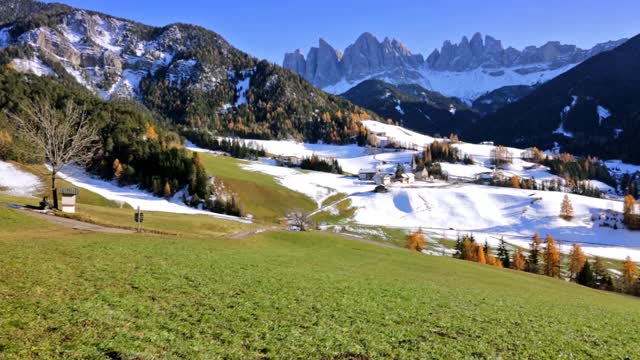 意大利Dolomites的圣马达莱纳村全景视频下载
