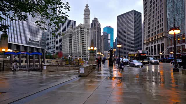 芝加哥商业区下雨了视频素材