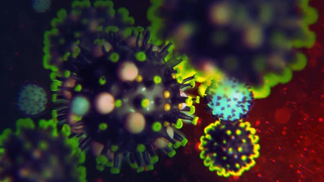 肺炎病毒-细胞感染生物- COVID-19冠状病毒分子-流感病毒第二波视频素材