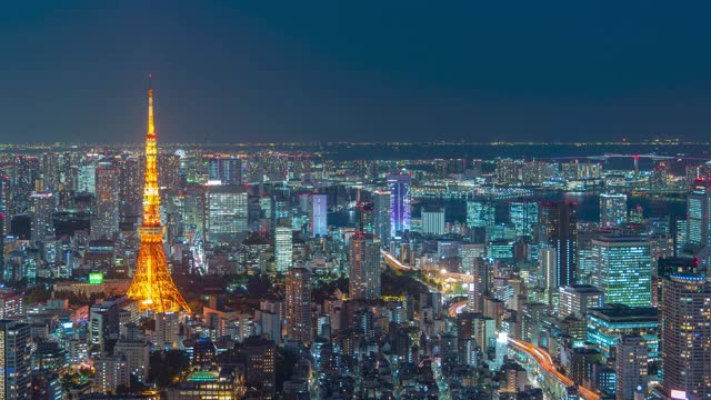 4k时间推移高角度视角平移东京城市天际线视频素材