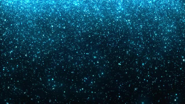 闪烁的蓝色粒子在慢动作-水，雨，冬天，雪，降落-抽象背景动画-可循环视频素材