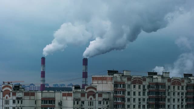 烟熏工业烟囱空气污染时间流逝视频素材