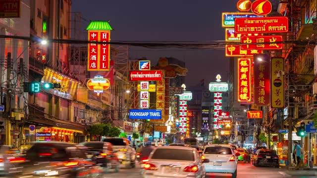 时间流逝曼谷中国城从晚上到晚上，泰国视频素材