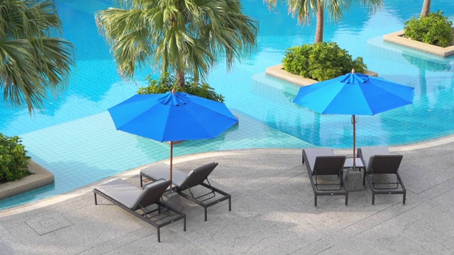 美丽的户外游泳池在酒店度假近海边海边旅游度假视频下载