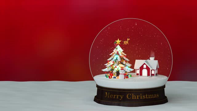 圣诞雪球红色背景循环4K视频下载
