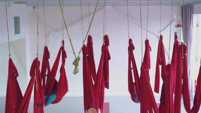 和在吊床上恢复能量的女士们一起上瑜伽课视频下载