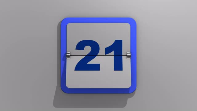 时尚的动画3D渲染翻转日历在第21天停止。每周21天或假期和事件的3d插图。数字21的动画。视频下载