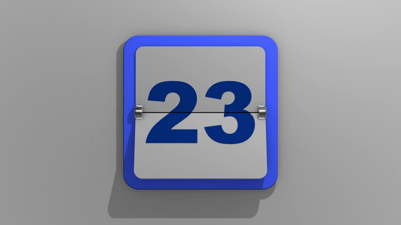 时尚的动画3D渲染翻转日历在第23天停止。3d插图的第23天的一周或假期和事件。数字23的动画。视频下载