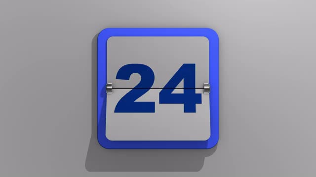 时尚的动画3D渲染翻转日历与停止在第24天。一周24天或节假日和事件的3d插图。数字24的动画。视频下载