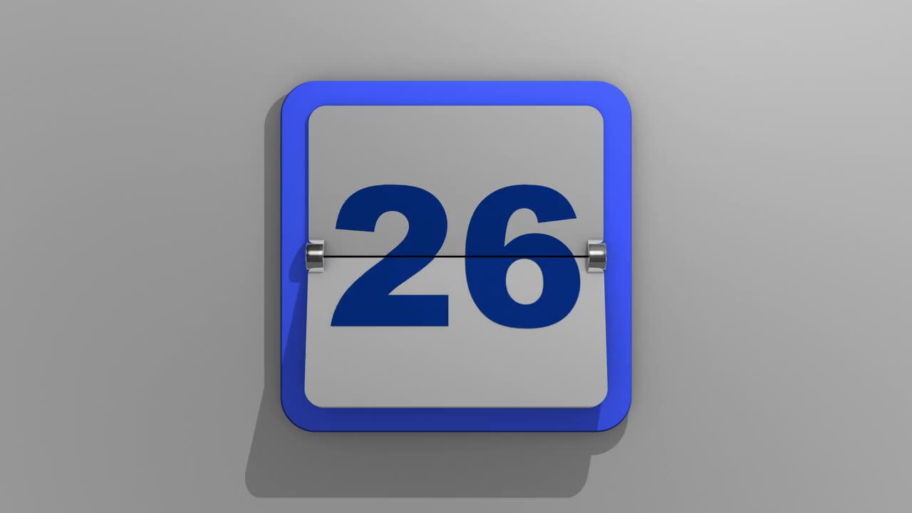 时尚的动画3D渲染翻转日历与停止在第26天。3d插图的第26天的一周或假期和事件。动画的数字26。视频下载