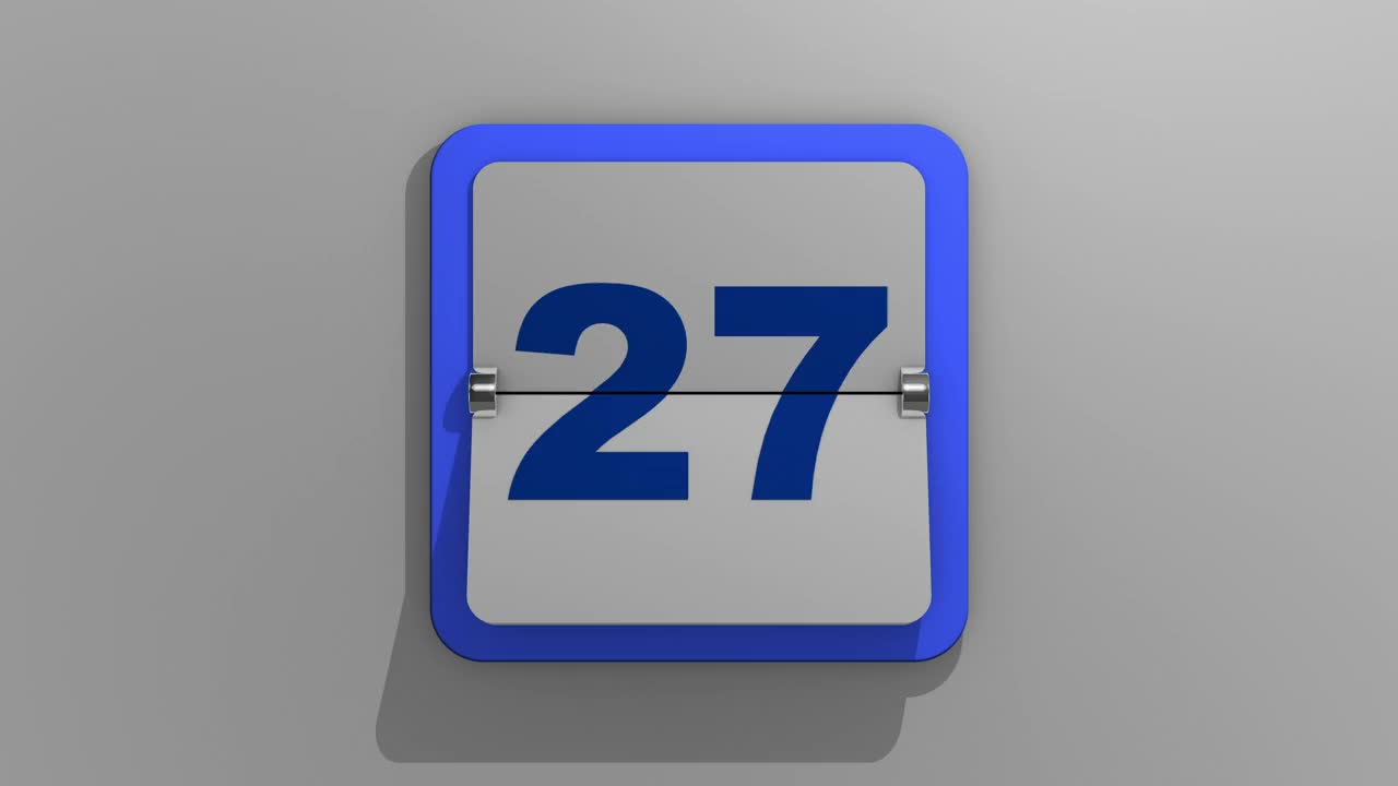 时尚的动画3D渲染翻转日历在27天停止。一周的第27天或假期和事件的3d插图。数字27的动画。视频下载
