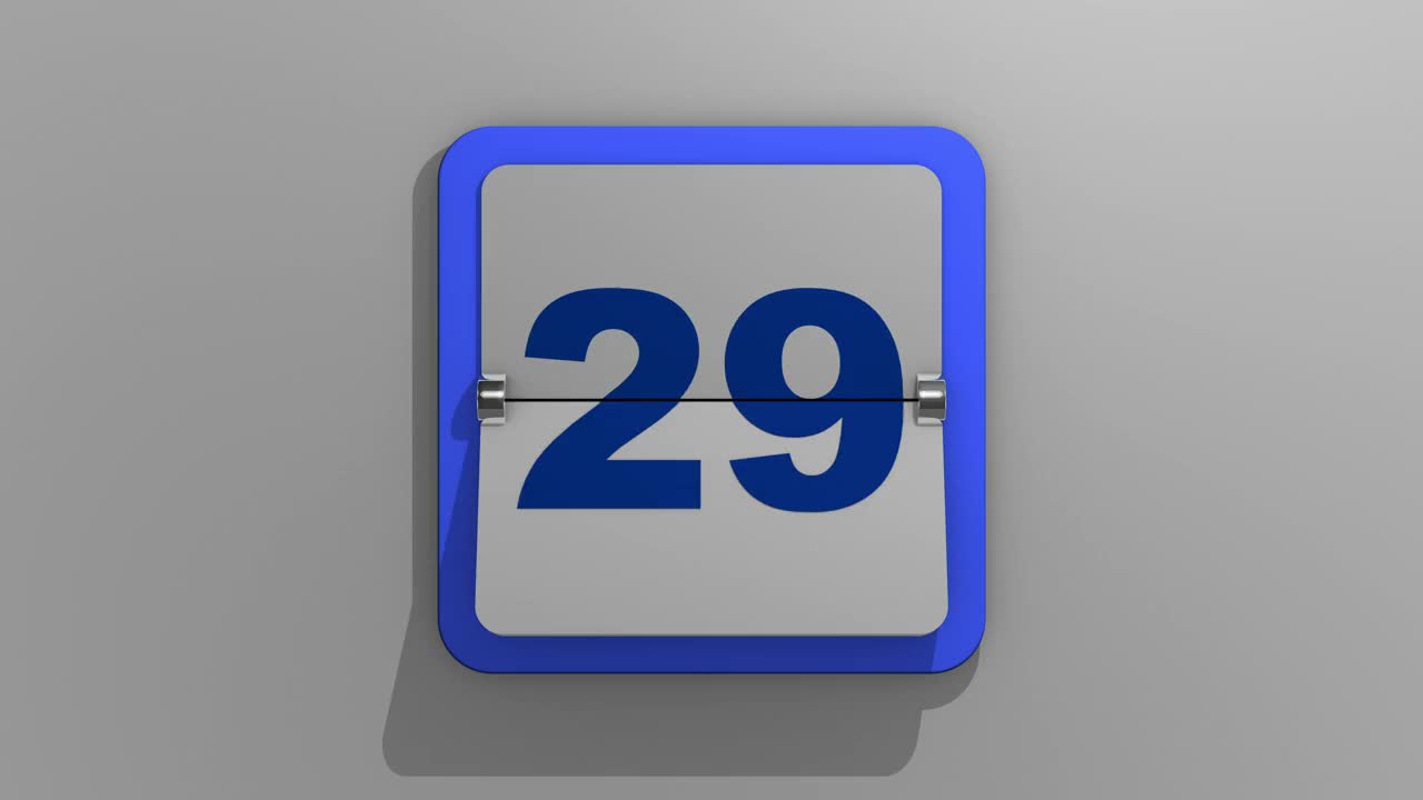 时尚的动画3D渲染翻转日历与一个停止在第29天。3d插图的第29天的一周或假期和事件。动画的数字29。视频下载