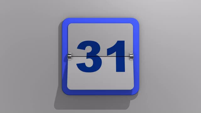 时尚的动画3D渲染翻转日历在第31天停止。3d插图的31天的一周或假期和事件。第31题的动画。视频下载