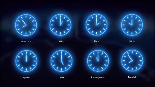 霓虹灯和数字世界时区时钟视频下载