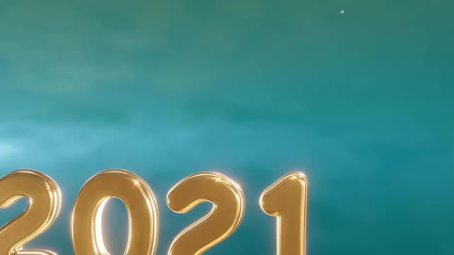 黄色气球的特写，形状为2021号。2021年新年快乐。视频素材