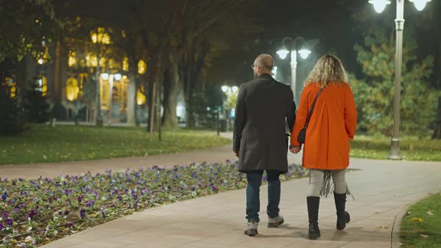年轻夫妇在夜间散步视频素材