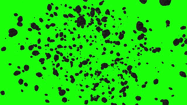 在绿色背景下飞过小行星。空间动画可以用于视频编辑，也可以作为演示的背景或屏幕保护程序视频下载