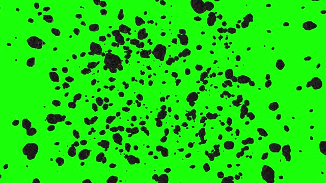 在绿色背景下飞过小行星。空间动画可以用于视频编辑，也可以作为演示的背景或屏幕保护程序视频下载