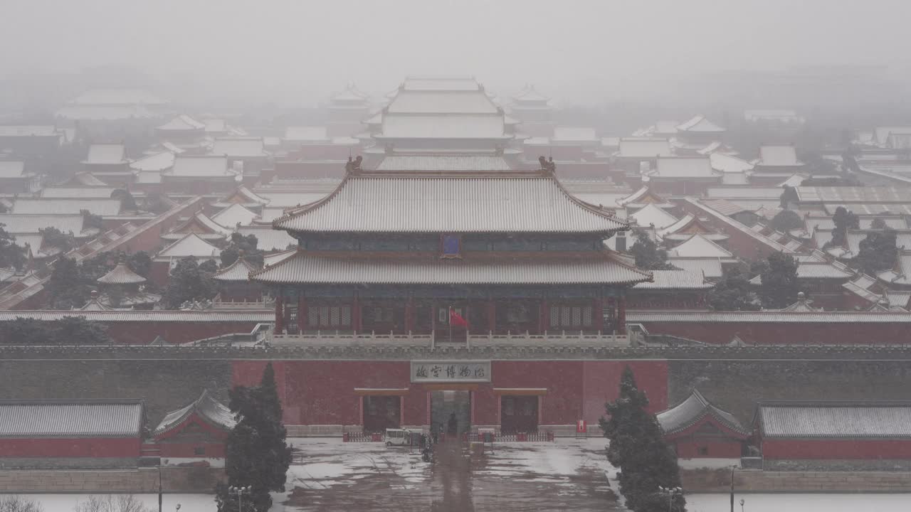 雪景中的紫禁城，中国北京视频下载