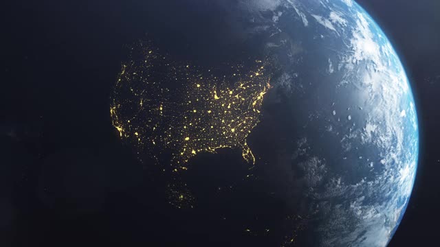 冠状病毒在美国传播。从太空看到的地球，覆盖着红色的脉冲点，是第一例病例视频下载