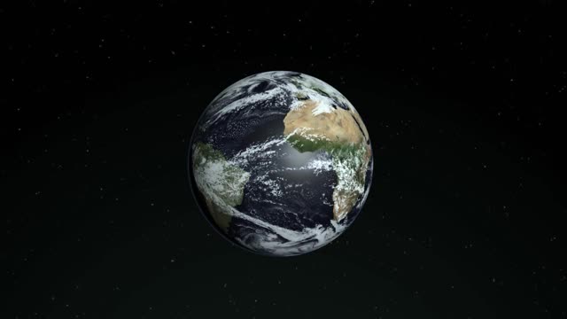 照片逼真的3D地球。来自太空的行星地球。从太空看地球的动画，地球在太空背景卫星上旋转视频素材