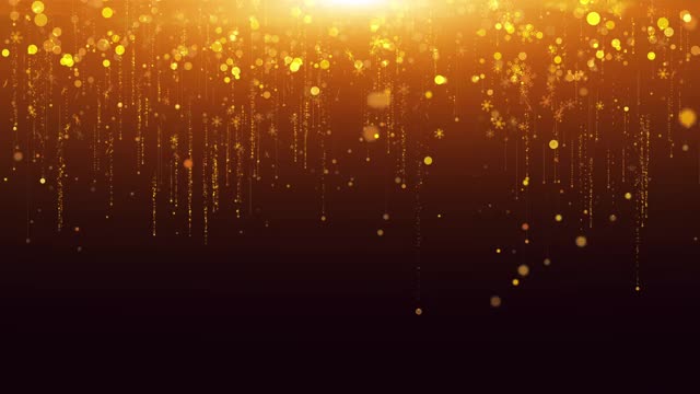 新年快乐用雪花金闪闪的背景与闪耀的光彩纸效果。视频素材