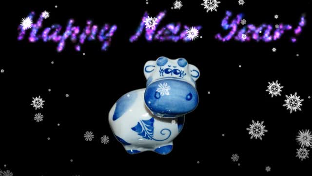 牛，按东方历法，象征2021年新年。圣诞快乐，新年快乐!节日的背景。节日卡片视频下载