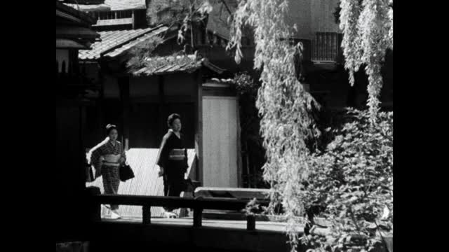 艺妓在训练(舞妓)一起步行去学校;1964视频素材