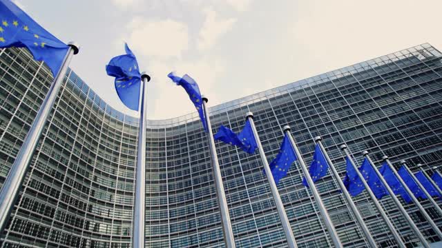 比利时布鲁塞尔的欧盟旗帜视频素材