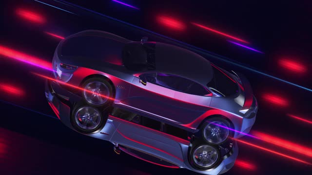 概念电动超级汽车在高速公路上加速。移动灯视频素材