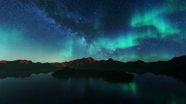 山和湖映衬着星空，4K视频素材