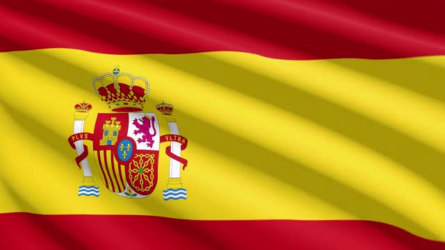 西班牙王国的国旗在风中飘扬，3D动画。无缝循环。视频素材