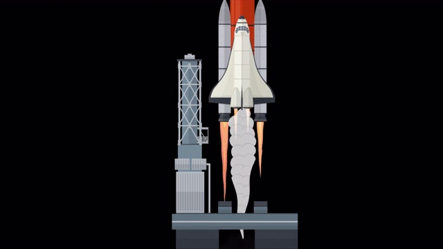 发射宇宙飞船。航天飞机在航天机场的动画。卡通视频素材