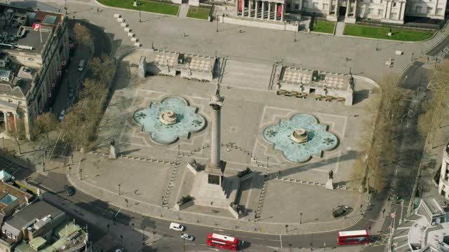 鸟瞰伦敦特拉法加广场上空的冠状病毒视频素材