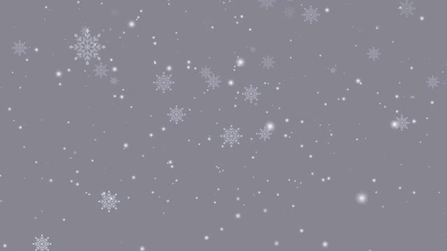 几何形状的白色雪花和不同大小的小雪花快速旋转并落在灰色的背景上。圣诞快乐视频素材