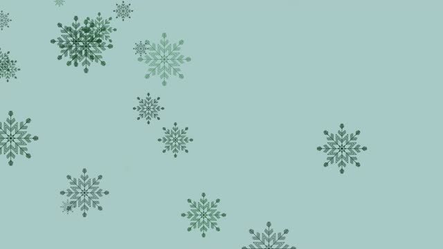 几何深绿色雪花插图，秋天出现和消失在明亮的绿色背景。圣诞快乐视频素材