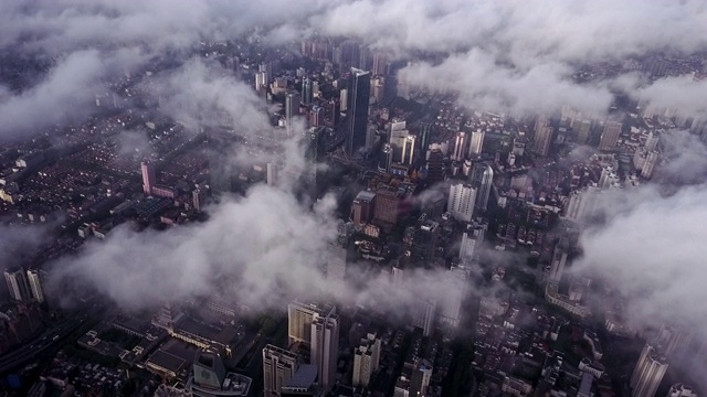 雾中的上海鸟瞰图视频下载